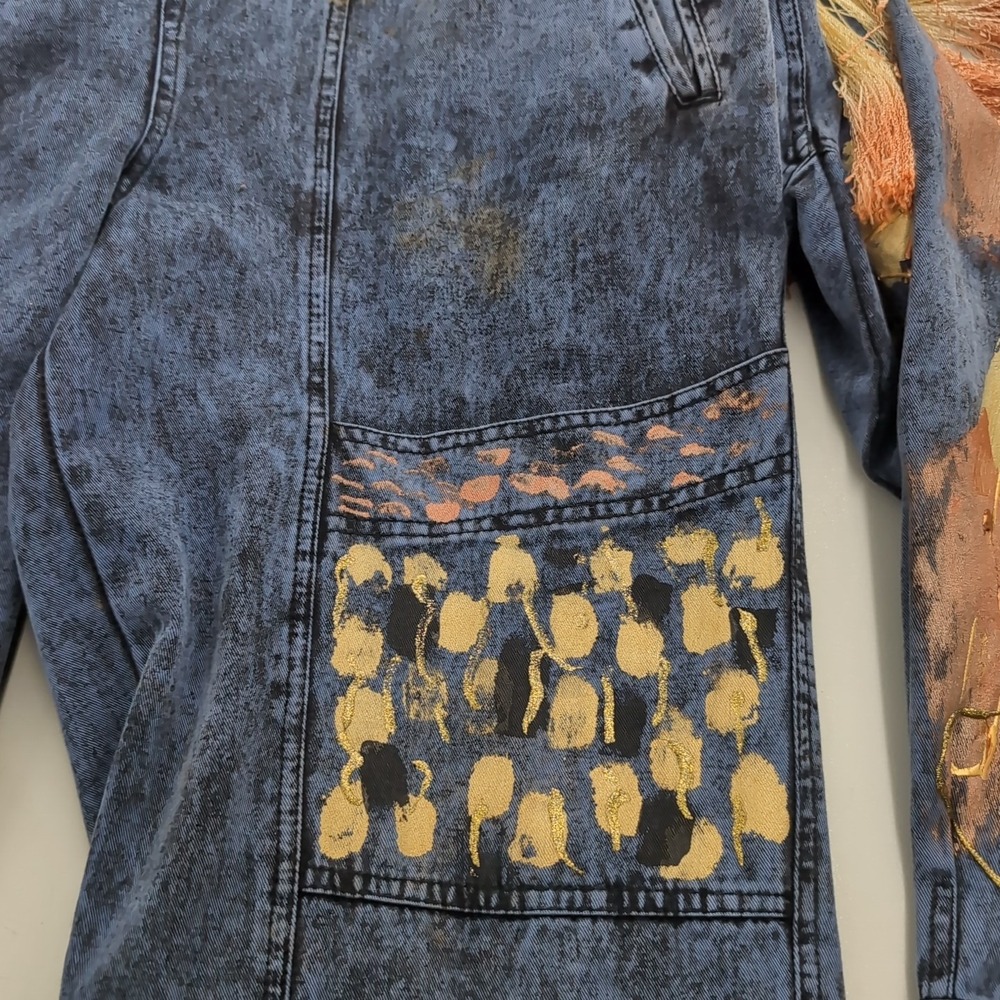 Acid Wash Jumpsuit Coveralls Denim Canvas Utility Art to Wear Grunge Size Large - Picture 14 of 16
